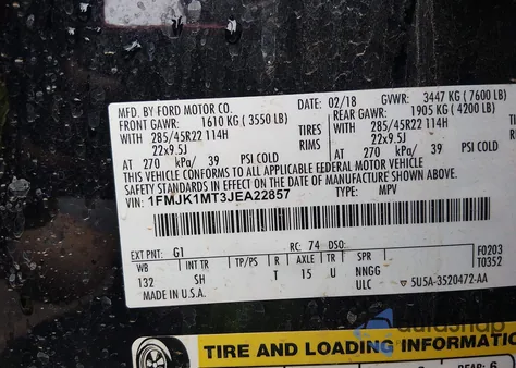 2018 Ford Expedition Max Platinum from USA, damaged, VIN 1FMJK1MT3JEA22857